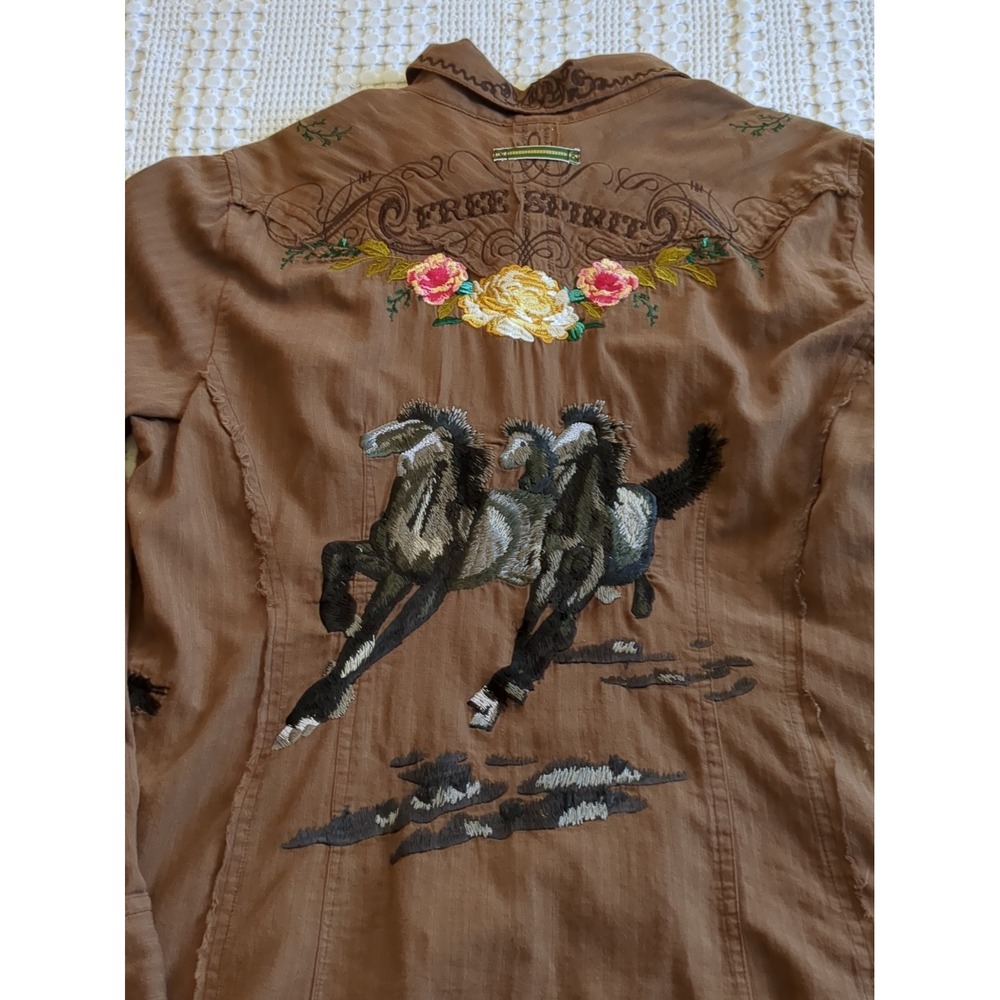 3J Workshop Free Spirit Horse Equestrian Long Sleeve Button Embroidered Top XL